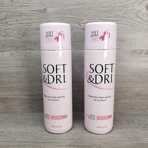 2x SOFT & DRI Soft Scent Aerosol 6oz Antiperspirant Deodorant Spray
