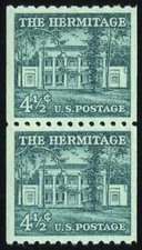 US #1059 4½¢ Hermitage pair, scarce small holes var., XF NH wide margins