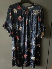 Cotton Club blue floral velveteen dress size S