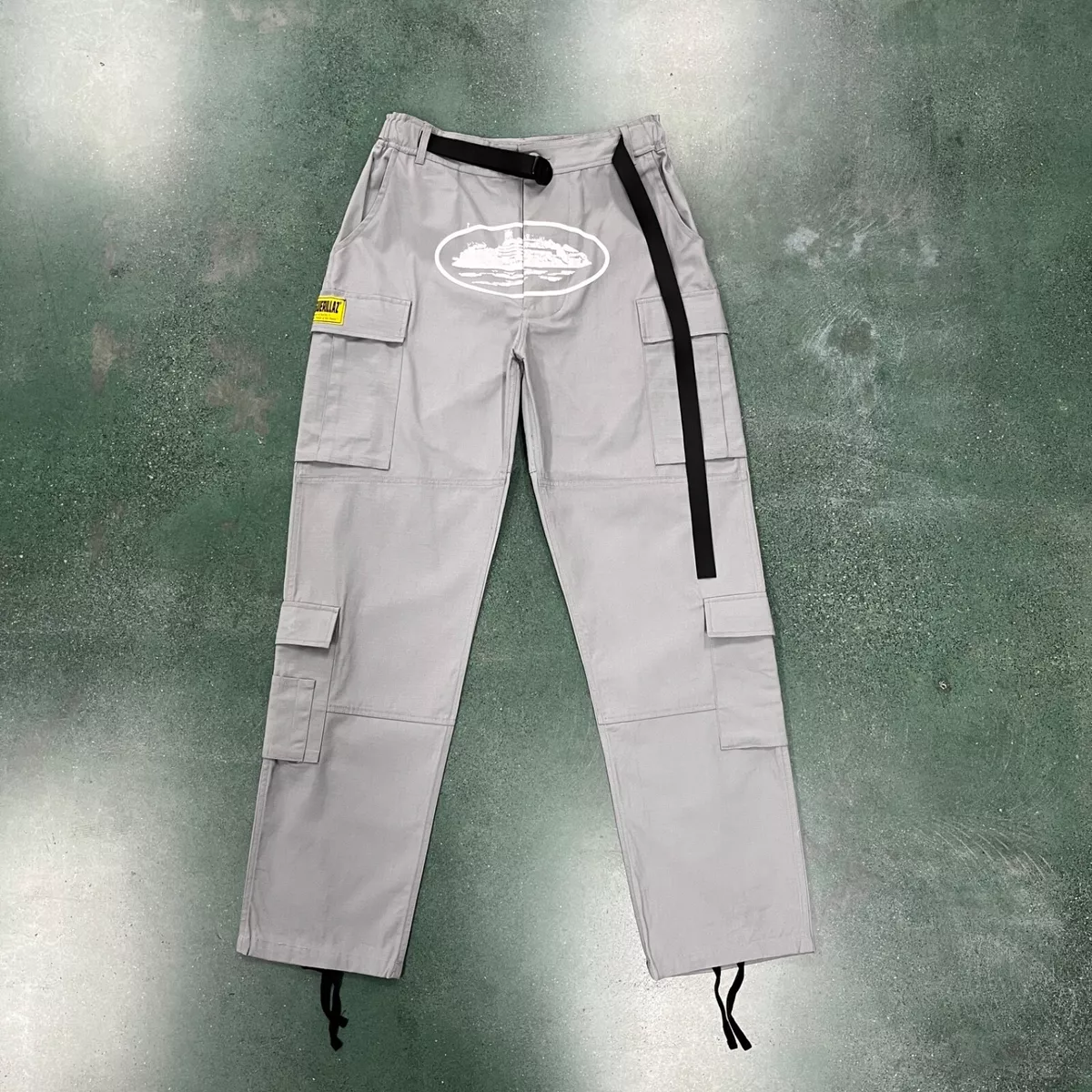 CRTZ Corteiz Cargo Pants , Color Stone Grey With White Logo