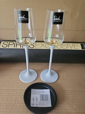 2 Eisch Digestis Spirits Exclusiv, 574/54 gold-weiß Glas 20 cm Handmalerei  Set 