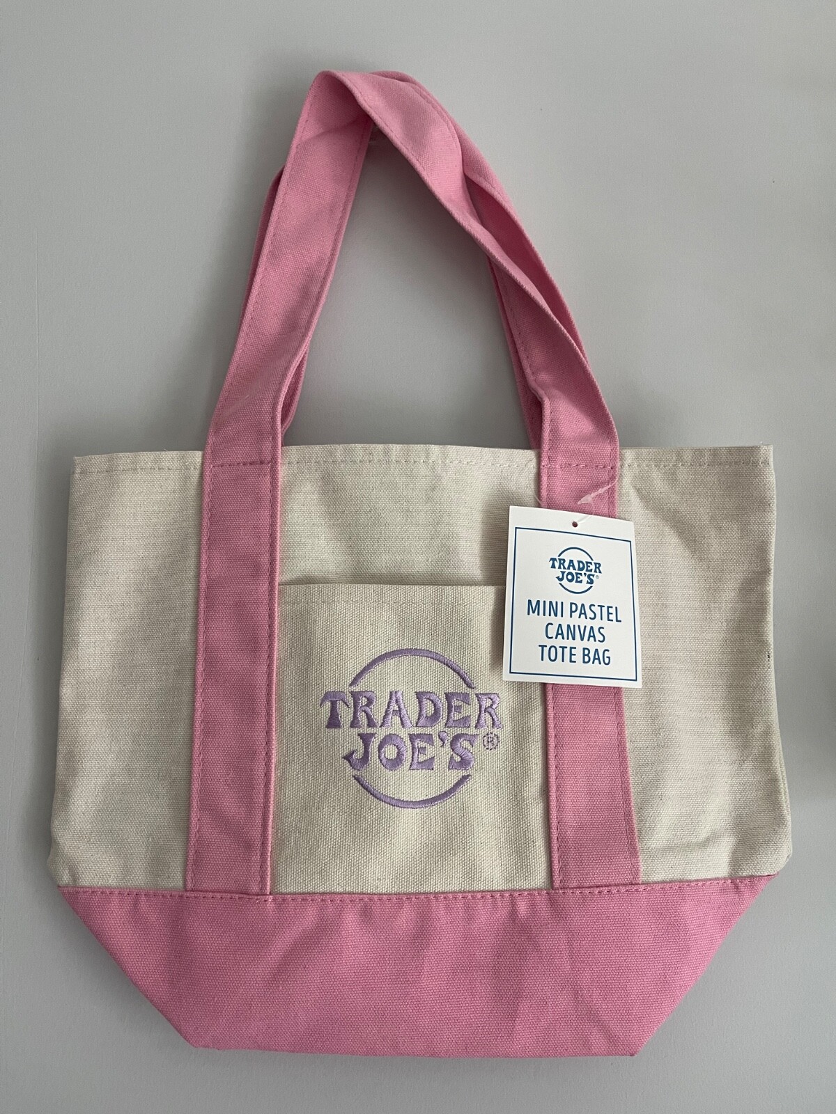 Trader Joe's Limited Edition Mini Canvas Tote Bag in Pastel Petal Pink New