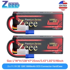 2x Zeee 3S Lipo Battery 5000mAh 11.1V 120C LCG Height 25mm EC5 for RC Car Truck