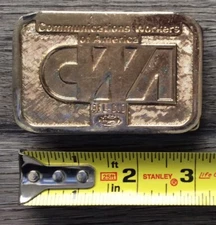 CWA Belt Buckle Vintage Metal Hit Line USA AFL-CIO