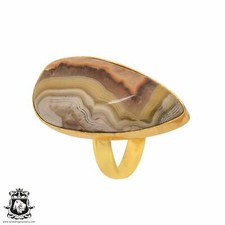 Size 8.5 - Size 10 Adjustable Crazy Lace Agate 24K Gold Plated Ring GPR854