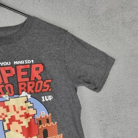 Super Mario Bros Shirt Boys XL Extra Large 18 20 Grey  Graphic Tee Nintendo NES