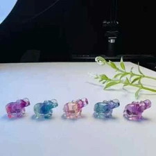 5pc Natural fluorite carved mini elephant quartz crystal reiki healing Gem decor