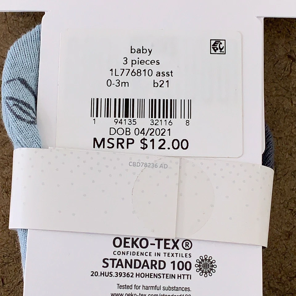 Paquete de 3 mitones estampados dinosaurio azul gris talla 0-3 meses Carter's Baby nuevos con etiquetas Foto 4 de 4