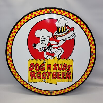 Dog N Suds Root Beer Soda Pop Heavy Metal Die Cut Advertisement Sign 11 3/4''