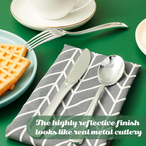 300 Pack Disposable Silver Plastic Forks, Solid and Durable Plastic Cutlery F... - Picture 6 of 12