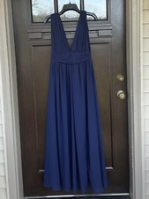 Lulus Navy V Neck Chiffon A-Line Gown Full Length Formal Dress Size Small