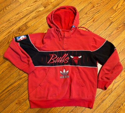 VTG Sz LARGE Adidas Chicago Bulls Hoodie Silver Tag Embroidered Script Logo  Y2K
