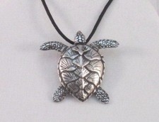 Sea Turtle Pendant Lead free Safe Pewter 1.25" Corded Made in USA Eco Smart