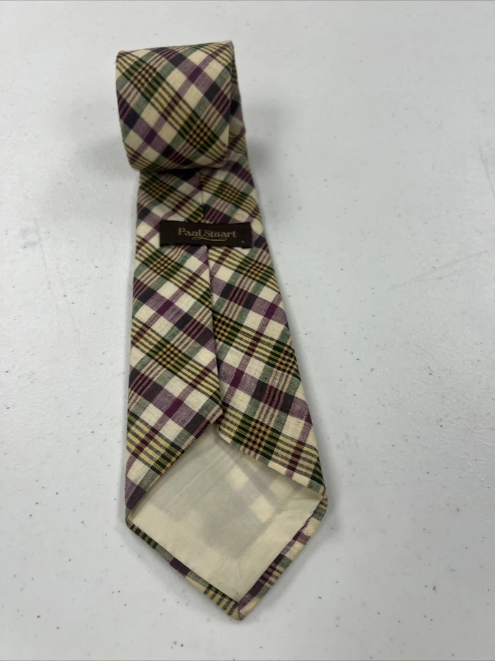 Corbata de cuello de seda a cuadros beige púrpura y verde para hombre Paul Stuart $195 Foto 2 de 4