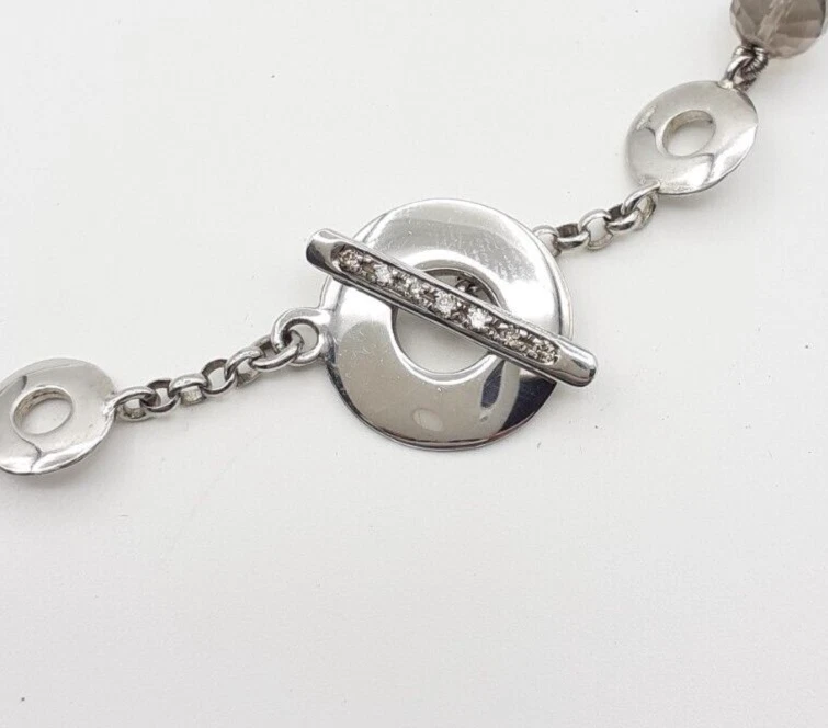 Collana quarzo fumè argento 925 diamanti brown ct 0,11 chiusura T gioiello donna - Immagine 2 di 4