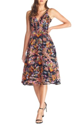 elisa floral appliqué embroidered fit & flare dress Dress the Population Elisa Abstract Sequin Dress - Black