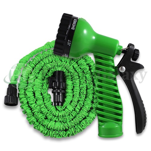 25 Feet 25FT Expandable Flexible Garden Water Hose+Spray Nozzle Green