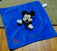 Disney Mickey Mouse Security Blanket Kids Preferred  Blue Velour Red Embroidery