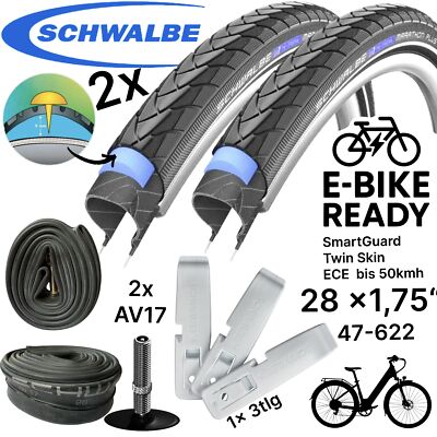 2x Schwalbe Marathon Plus 28'' x 1,75'' (47-622) Reifen, Reifenheber, Schläuche AV