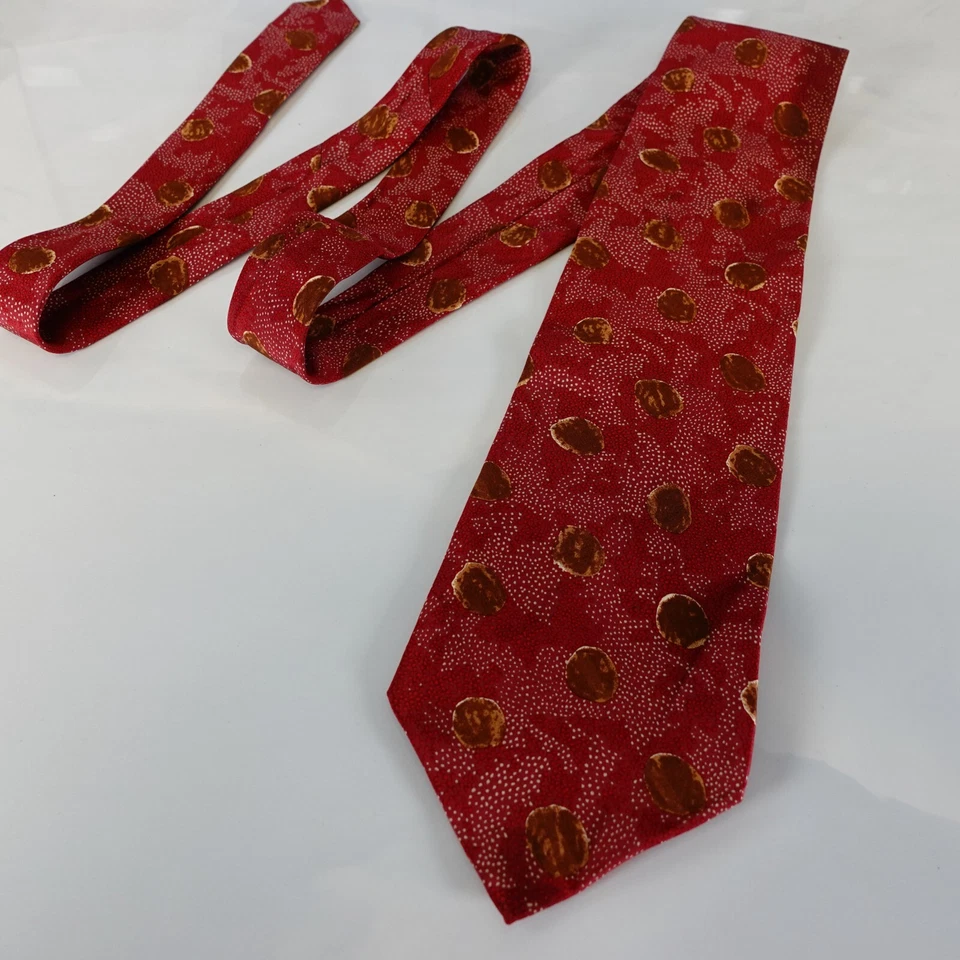 PERRY ELLIS 领带男式红色棕色简单圆点微型重复套装 Galaxy — 第 3/4 张图片