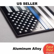 ALUMINUM Police Officer Thin Blue Line American Flag decal sticker 3.2" x 1.75"