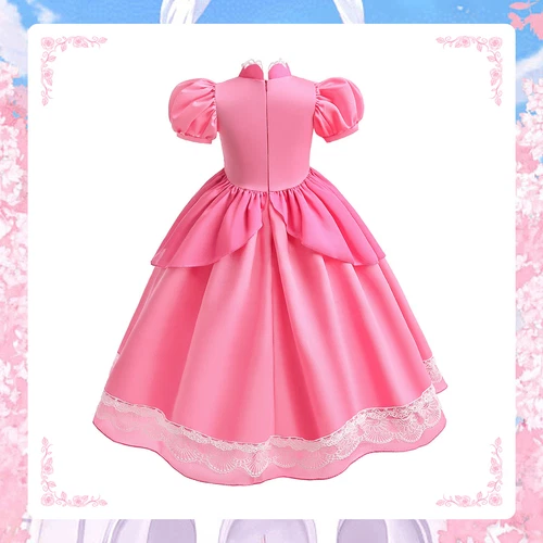 Mädchen Prinzessin Pfirsich Kostüm rosa Spitze Kleid Geburtstag Party Halloween Outfits - Bild 3 von 5