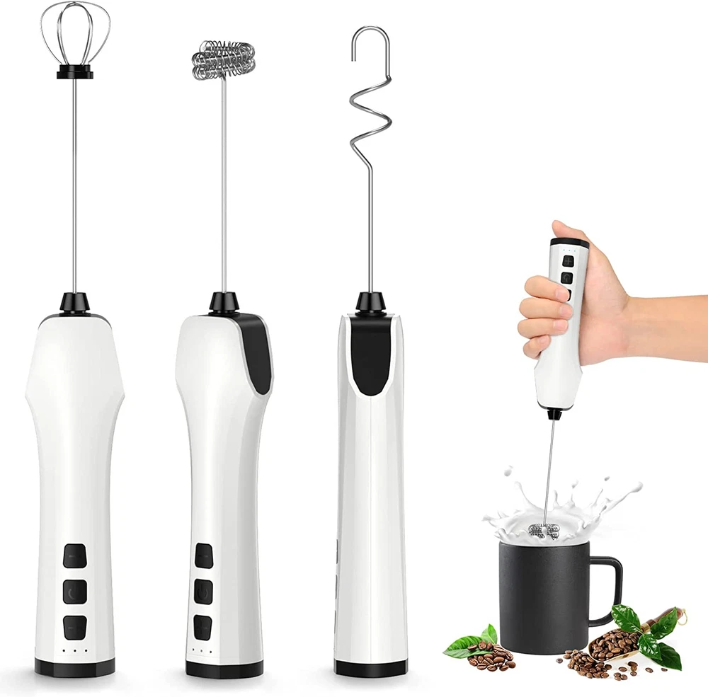 Milk Frother Handheld USB Rechargeable Milk Foam Maker 3 Stainless Whisks