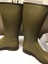 LE CHAMEAU CHASSEUR LEATHER LINED GREEN WELLINGTON BOOTS SIZE 50 MADE IN FRANCE