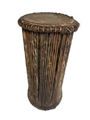 Tribal Art West African Primitive Drum Stretched Hide Resonator Length 38cm