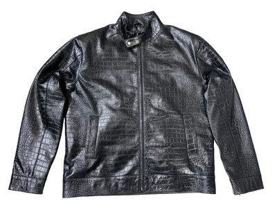 Herren Schwarz Krokodil Muster Jacke Alligator Print Luxus Reißverschluss Bik...