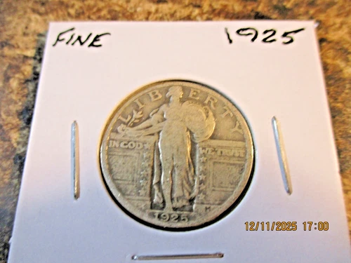 1925 STANDING LIBERTY SILVER QUARTER FINE        16