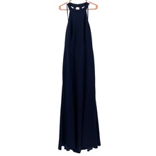 BHLDN Lennox Dress Size 16 Navy Bridesmaid Wedding Halter Side Slit Crepe Gown 