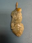 3.4" Chinese 14K Yellow Gold, Carved Burnt Orange & Gray JADEITE Jade Pendant — photo 3