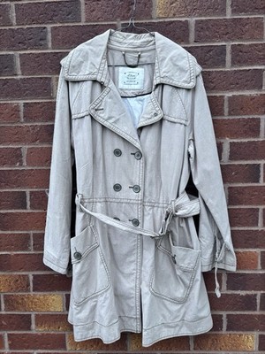 s.Oliver Women s Beige Plaid Trench Coat Belted Double Breasted Jacket Size UK16