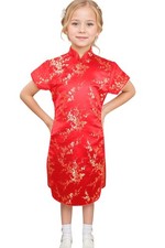 Girls Chinese Qipao Dress Dragon Pattern Short Sleeve Cheongsam Costume for B...