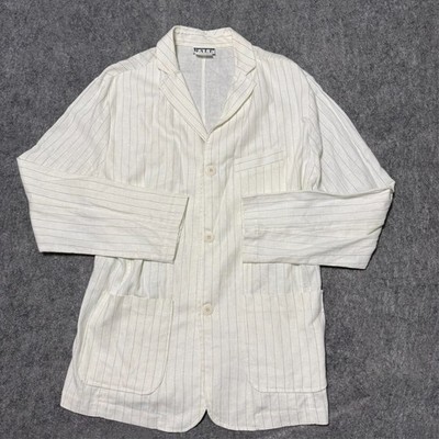 Vintage International Male Mens Shacket Shirt Size M Pinstriped Linen Rayon