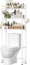 3-Tier Over Toilet Storage Rack with Paper Holder and Hooks, White Metal