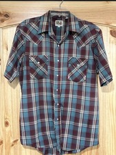 Ely Cattleman Western Shirt Sleeve Shirt Red Blue Plaid Pearl Snaps Size L