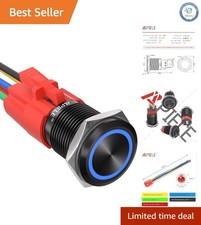 16mm Waterproof Latching Push Button Switch 12V DC with LED Angel Eye