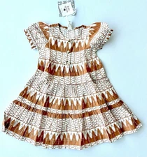 Kate Quinn Prairie Caramel Leaf Dress Organic Cotton 6-12 M NWT Puff Sleeve