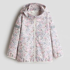 H  M Girls Water Resistant Soft Shell Full Zip Jacket Pink Blue Floral Size 3/4