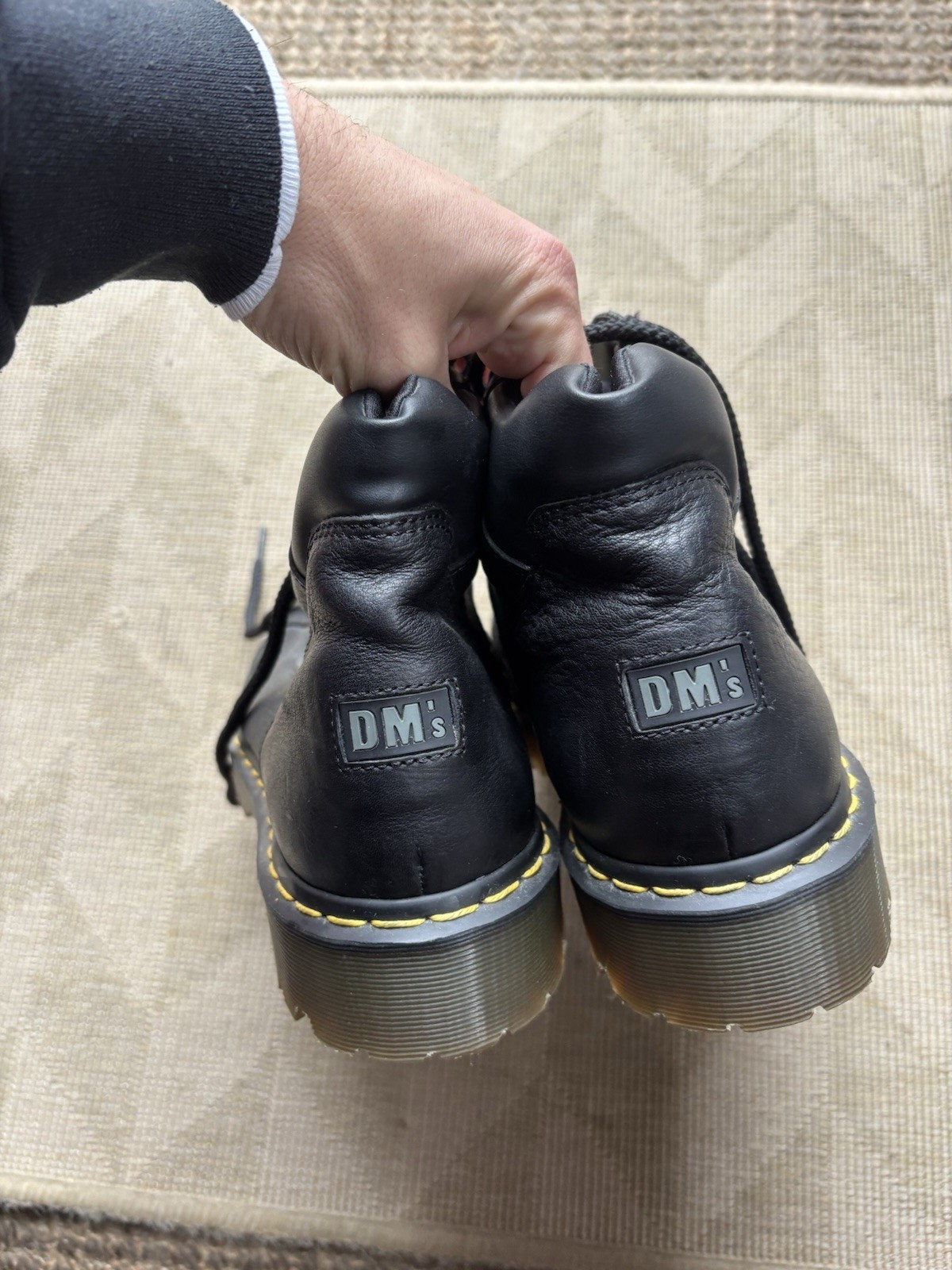 Dr. Martens 8699 Shoes Men's 12 Black Leather Round Toe Lace Up Bex Sole Boots