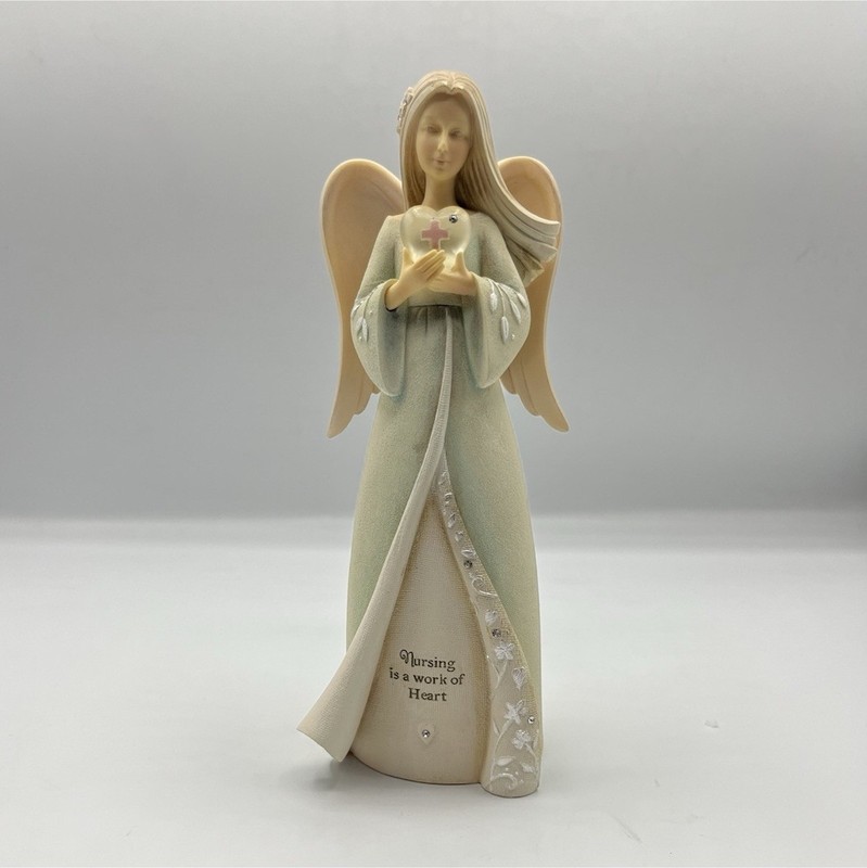 Foundations Nurse Angel Figurine Resin Beige White Floral Boxed 7.5"