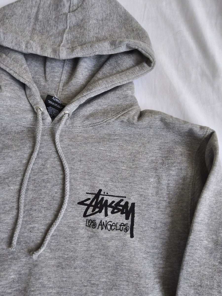 Stussy Los Angeles Chapter Pullover Hoodie Size XL Grey Cut Tag