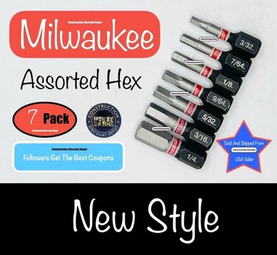 MILWAUKEE SHOCKWAVE Impact Duty Hex Allen Bit 1'' Tip Set 1in. 7 Piece