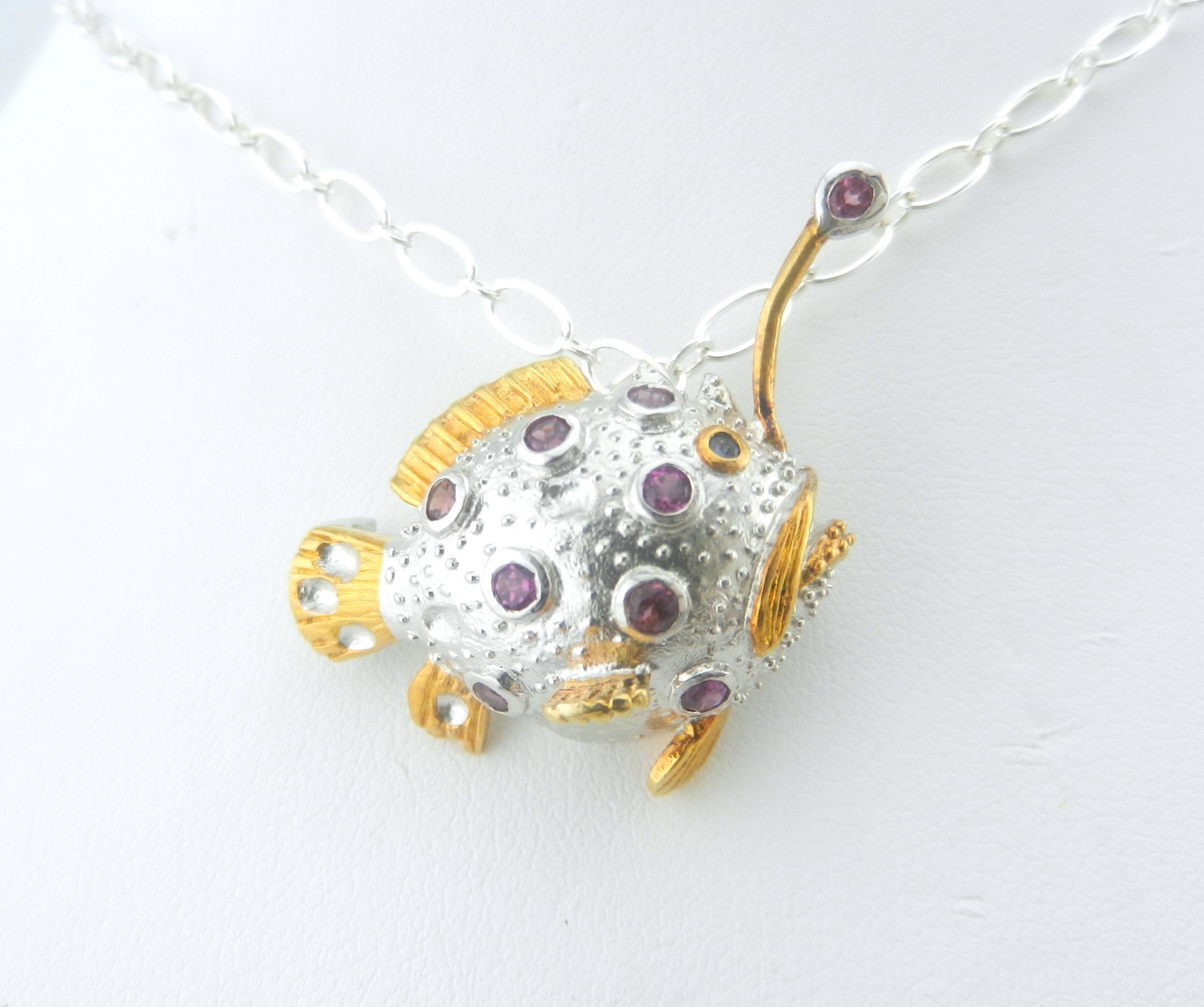 Kovel Solid Sterling Silver Puffer Fish Rubelite … - image 3