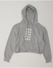 FILA Womens Oversized Graphic Crop Hoodie Jumper UK 10 Small Grey Cotton AW01