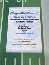 2025-26 Bowman Basketball Dylan Harper ORANGE /25 Auto Redemption ROOKIE RC Spur