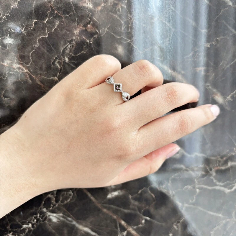 Natural Gray Diamond 0.52ct Ring K18WG 18K Weißgold Princess Cut Milgrain Unis - Bild 4 von 4