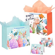 2 PCS 13 Inch Large Easter Bags Bunny Gift Bags Handles Kids Party Supplies